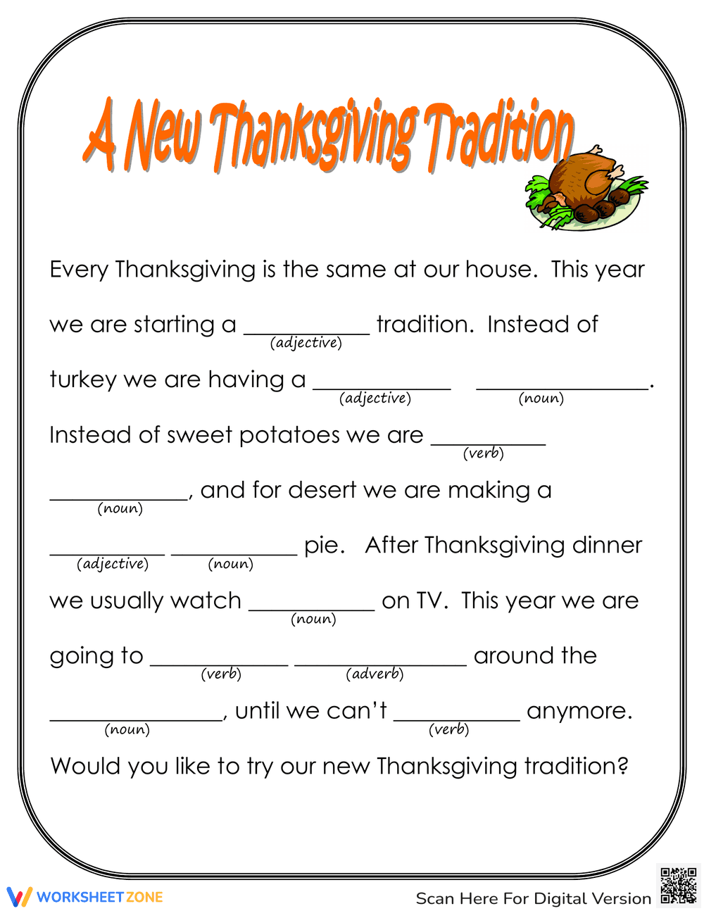 A New Thanksgiving Tradition Mad Libs - Page 1