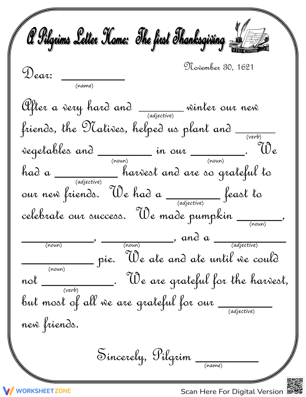 The First Thanksgiving Mad Libs - Page 1