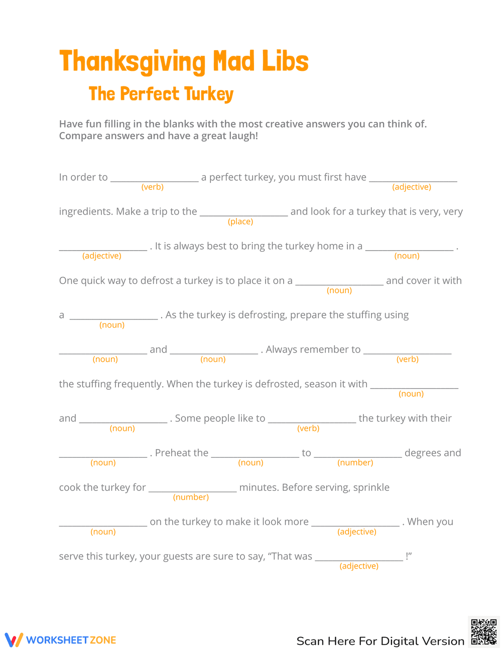Thanksgiving Mad Libs The Perfect Turkey - Page 1