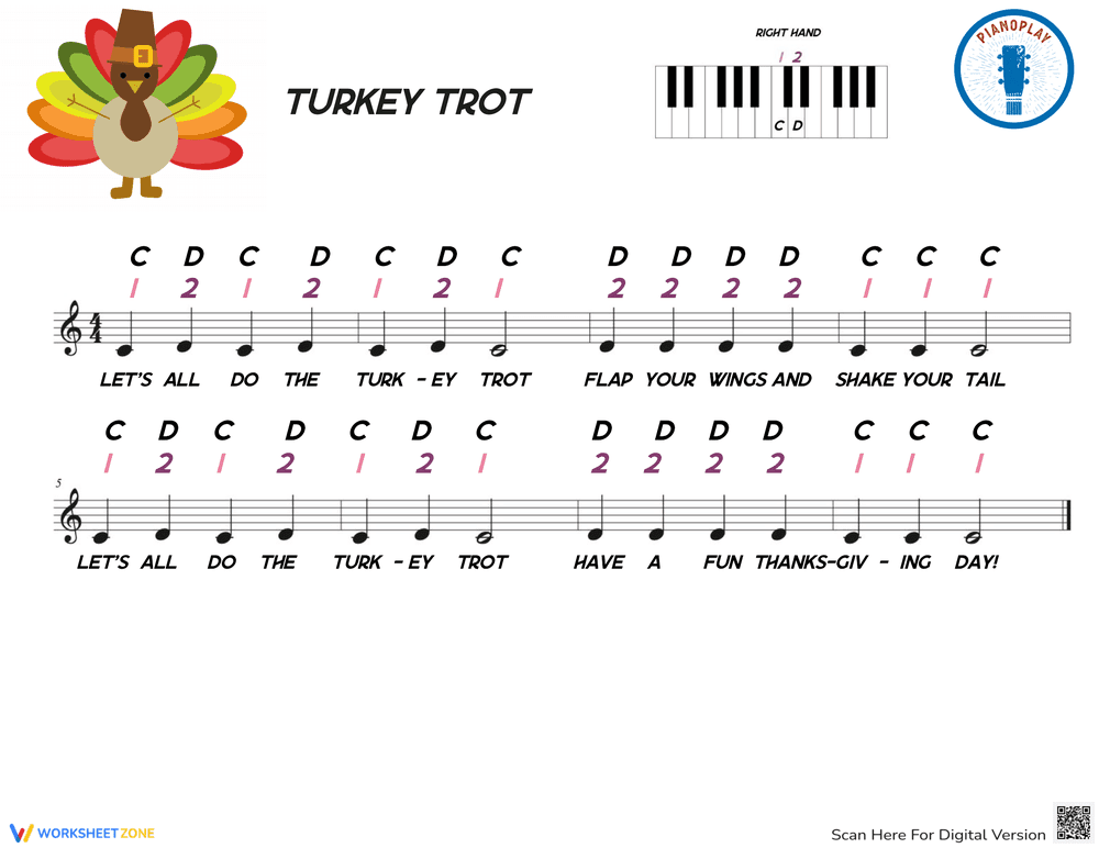 Thanksgiving Song Turkey Trot Treble Clef - Page 1