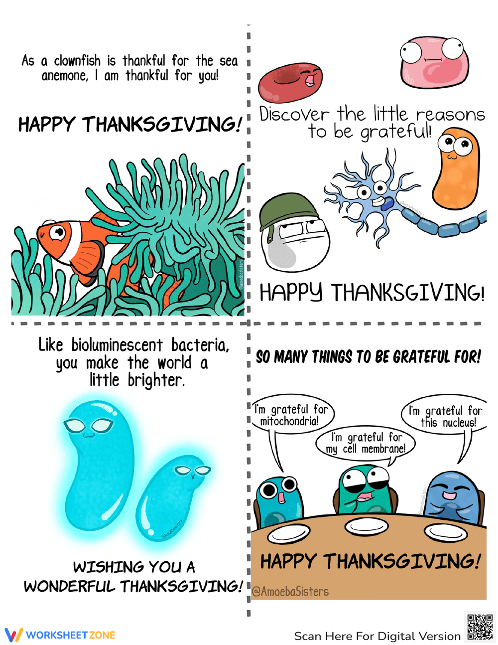 Amoeba Sisters Thanksgiving Cards | Grade 3-8 Essential - Page 1