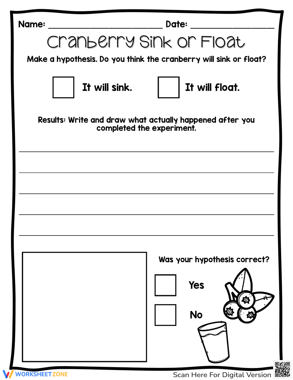 Essential Cranberry Sink or Float Science Worksheet - Page 1
