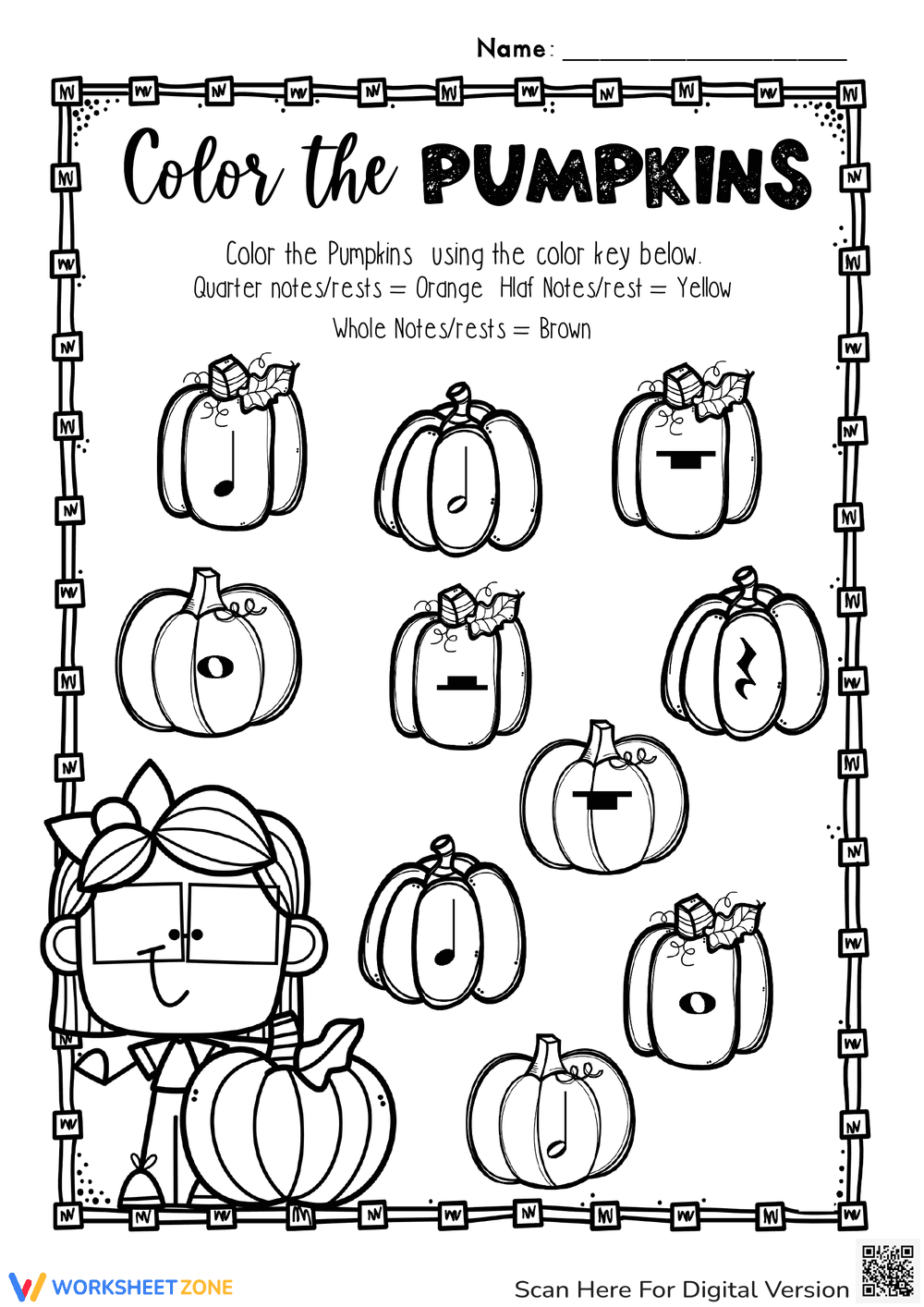 Thanksgiving Music Color the Pumpkins - Page 1