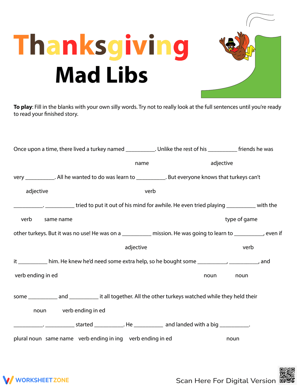 Fun Thanksgiving Mad Libs Activity for Kids - Page 1