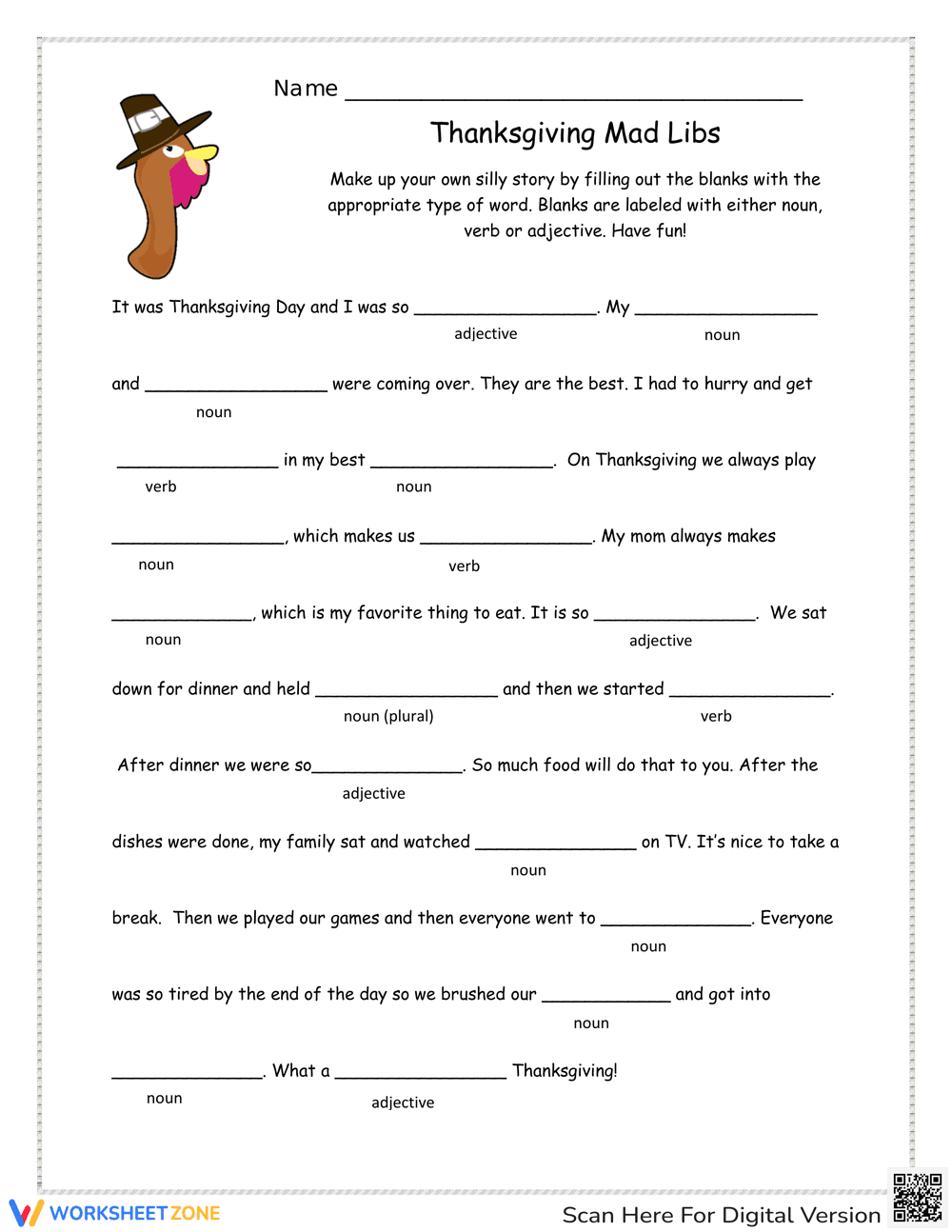 Practice with Thanksgiving Mad Libs - Page 1