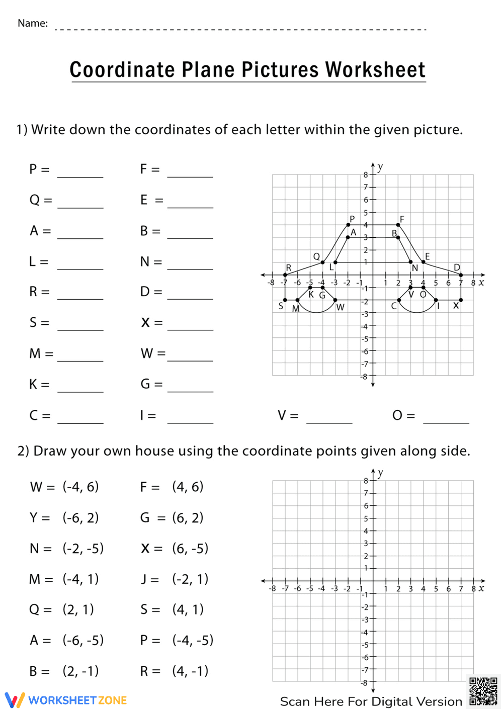 Coordinate Plane Pictures Worksheet - Page 1