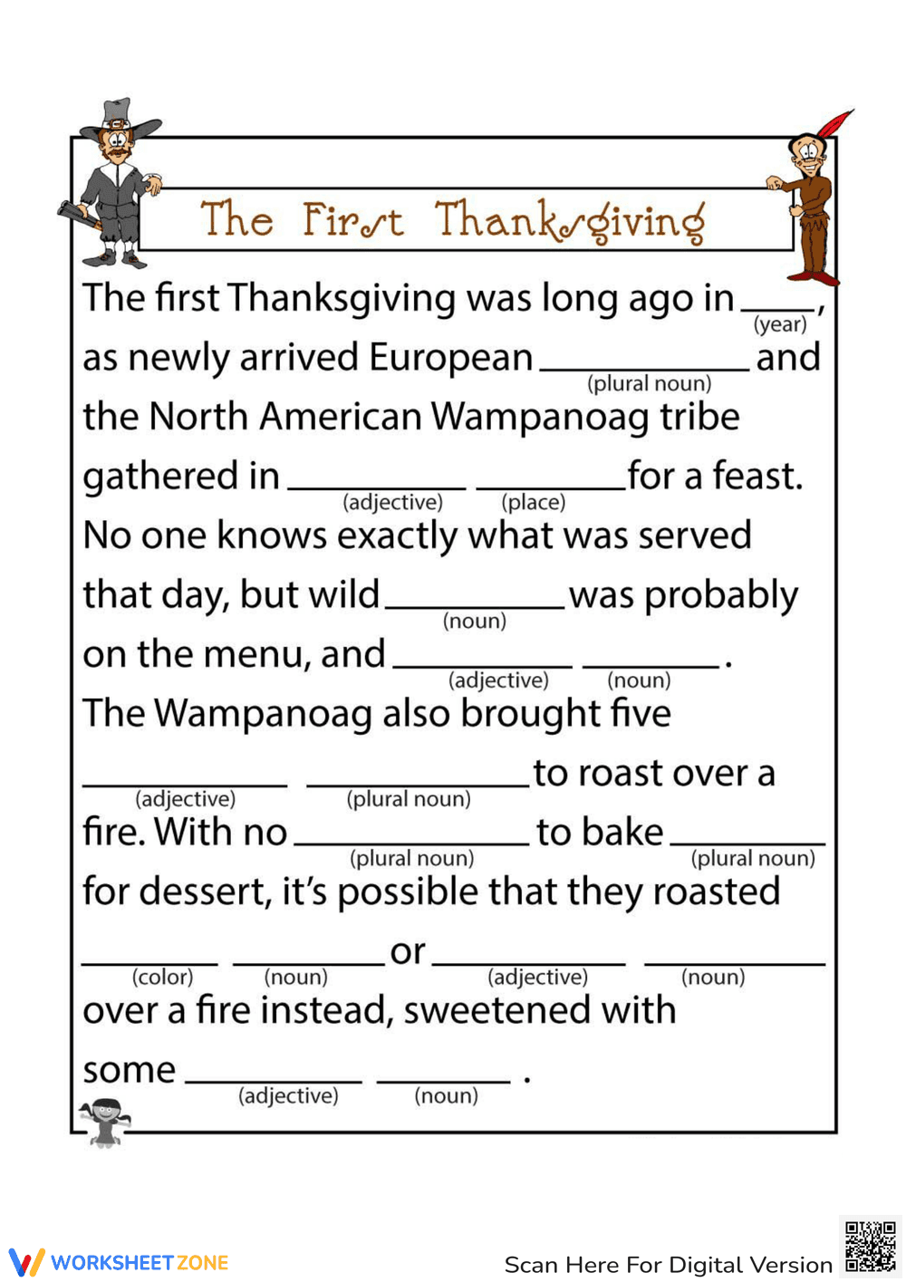 Thanksgiving Ad Libs Worksheet | Grade 3 Printable - Page 1