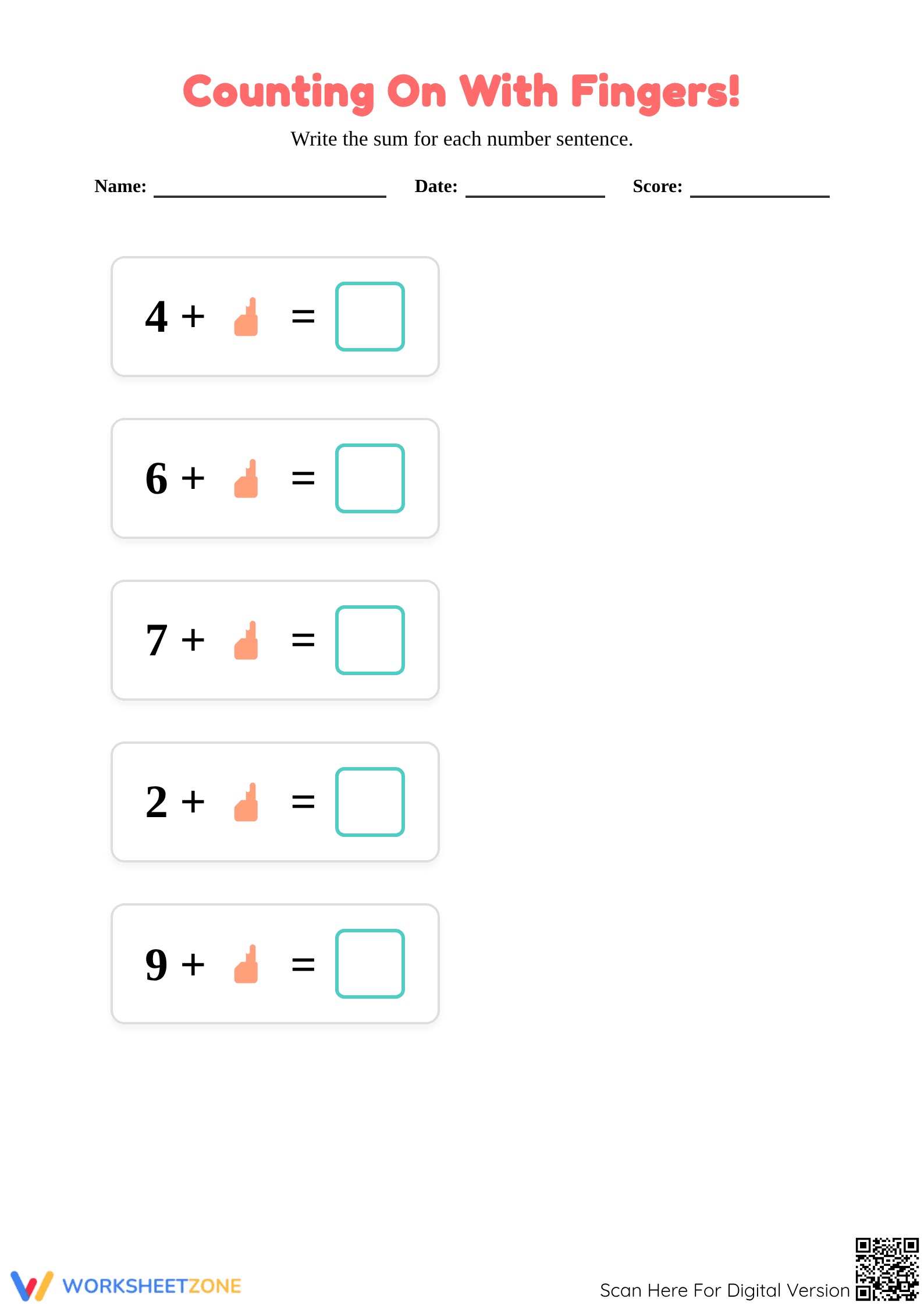 Counting On Addition Worksheet | Grade 1 Math Printable - Page 1