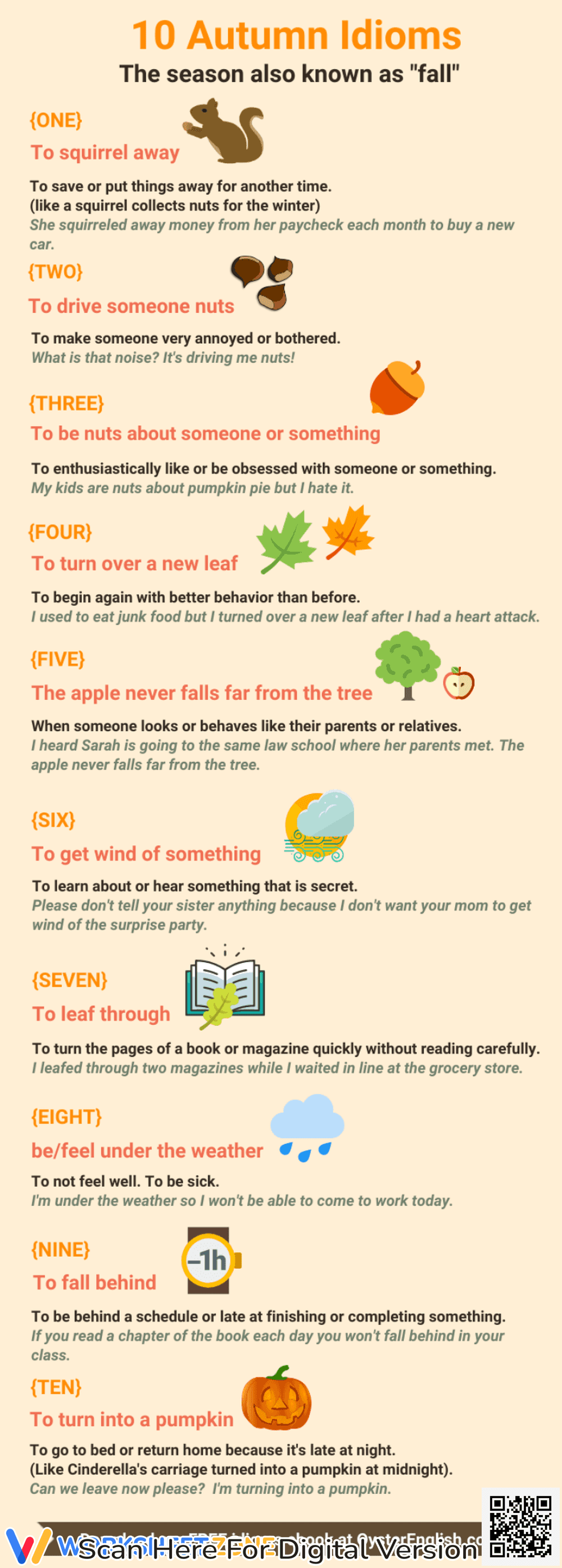 10 Autumn Idioms Guide | Grade 4-6 Printable - Page 1