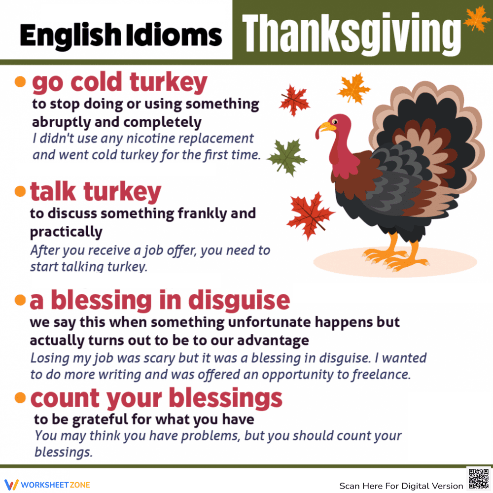 Thanksgiving Idioms Worksheet | Grade 4-6 Printable - Page 1