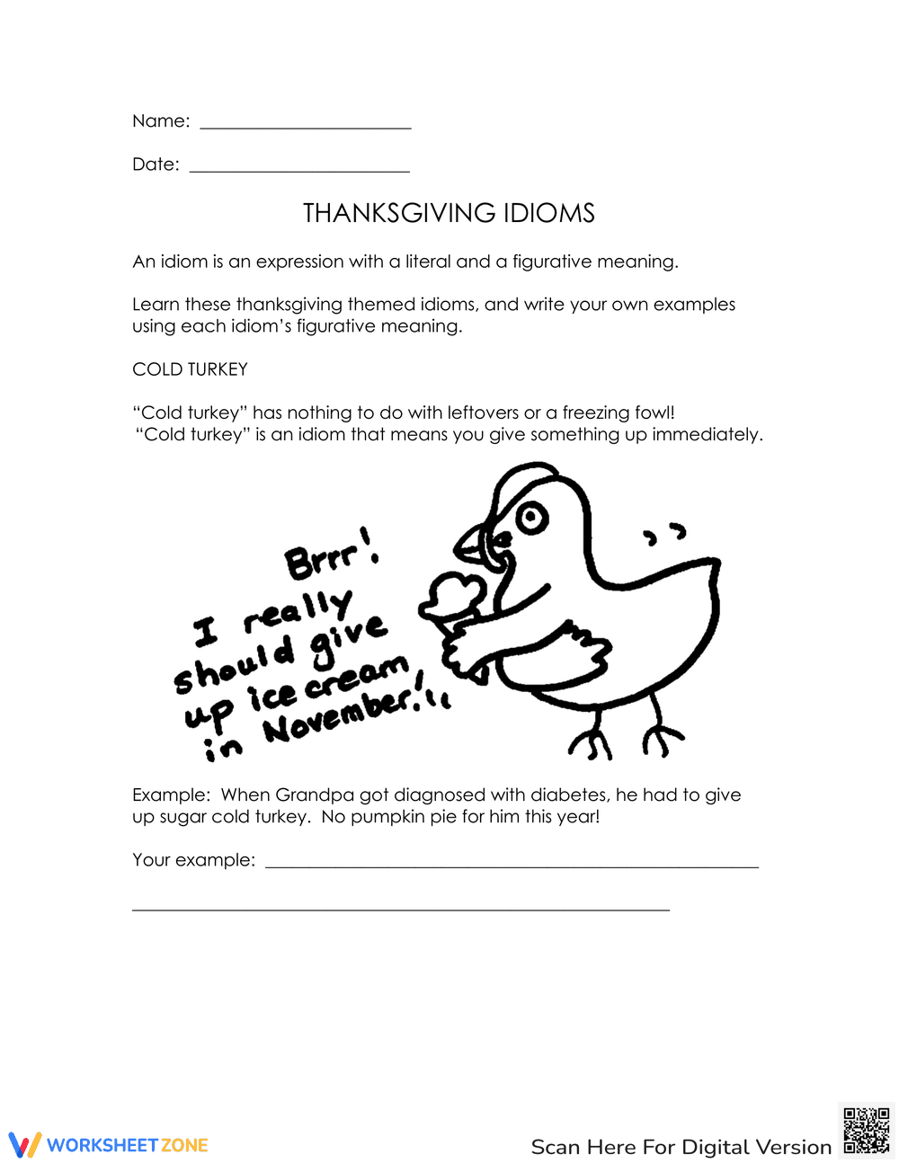 Thanksgiving Idioms Worksheet | Grade 4 Essential - Page 1