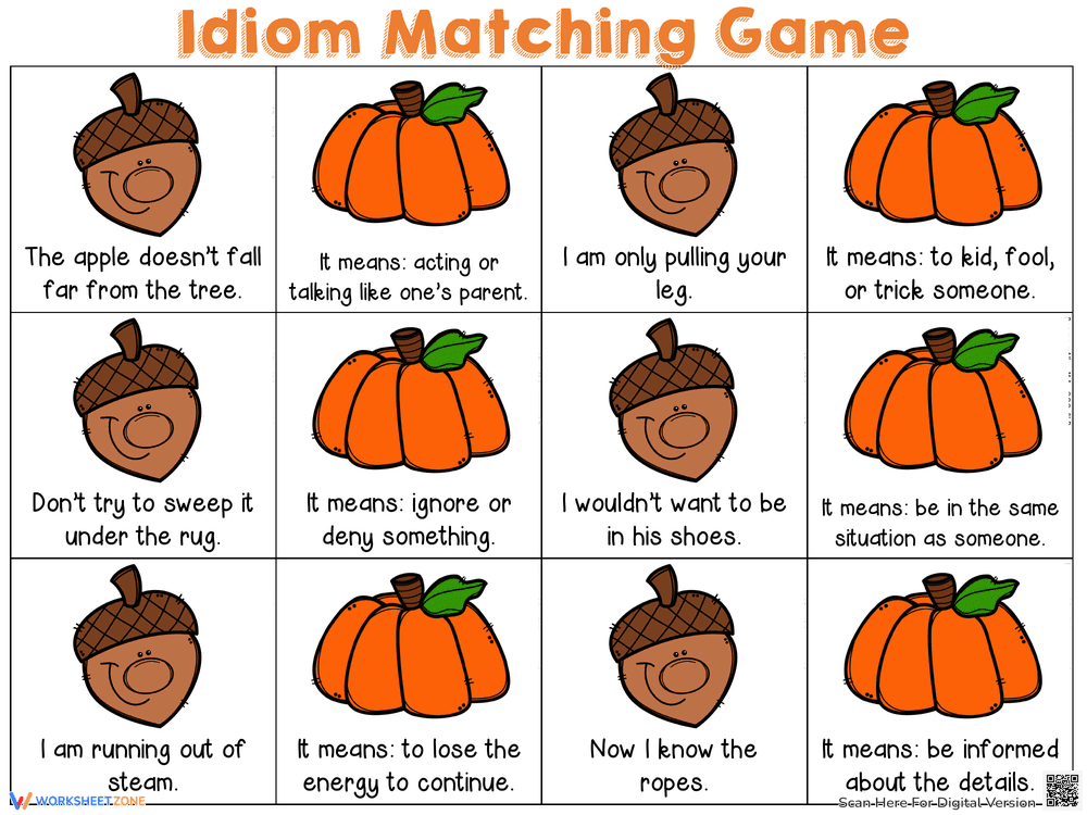 Autumn Idioms Matching Game Worksheet - Page 1