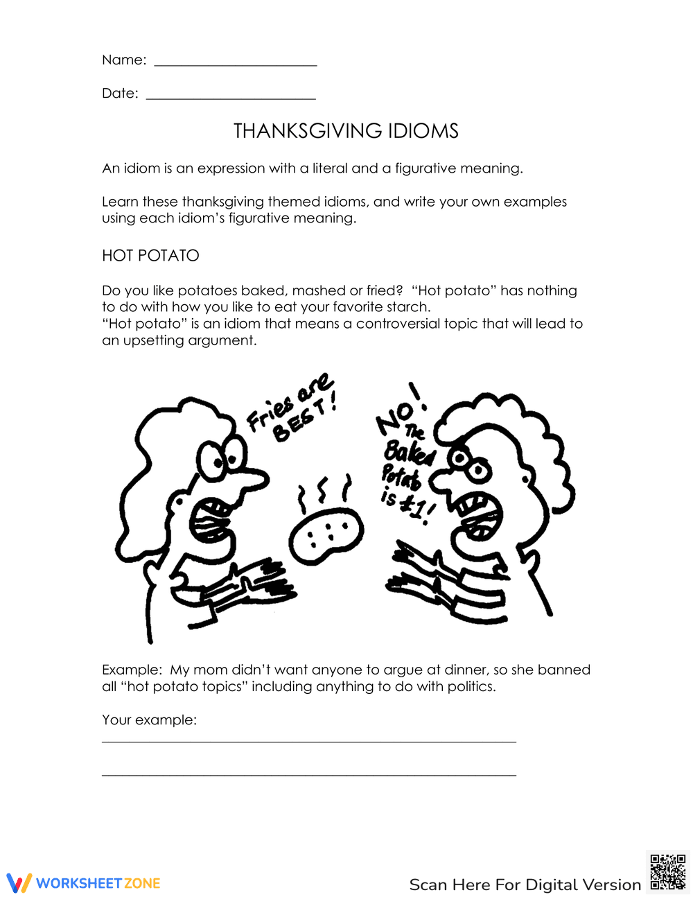 Thanksgiving Idiom Activity | Printable Grade 4-6 ELA - Page 1