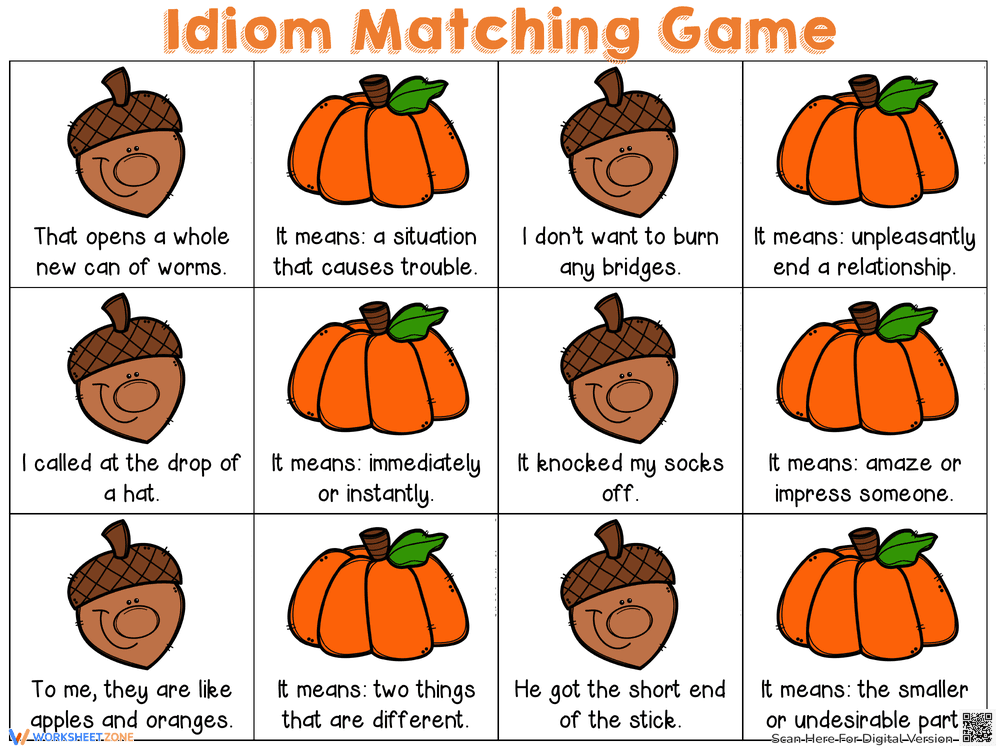 Seasonal Idioms Matching Game Worksheet - Page 1