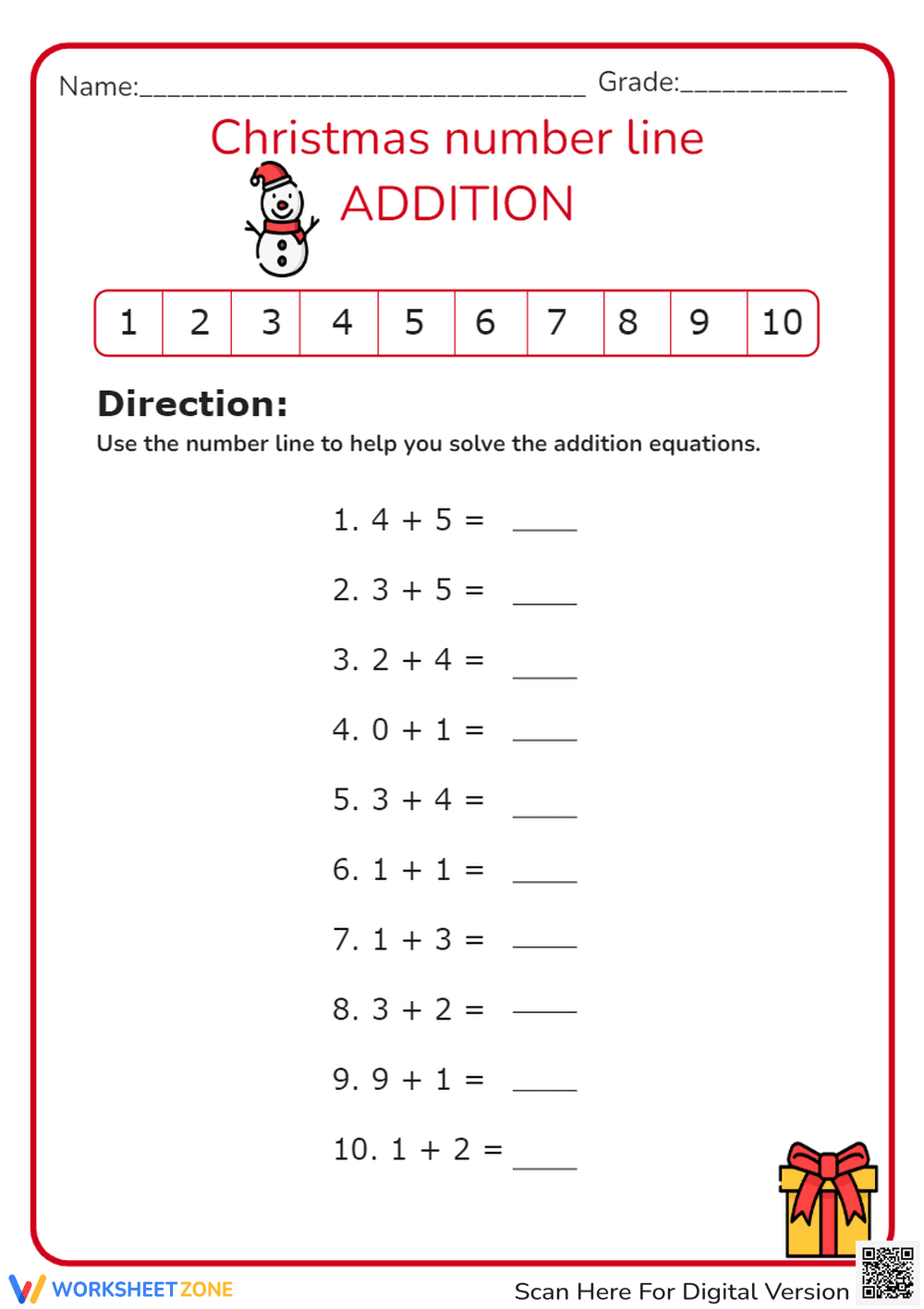 Christmas Addition with Number Line - Math Fun for Kids! - Page 1