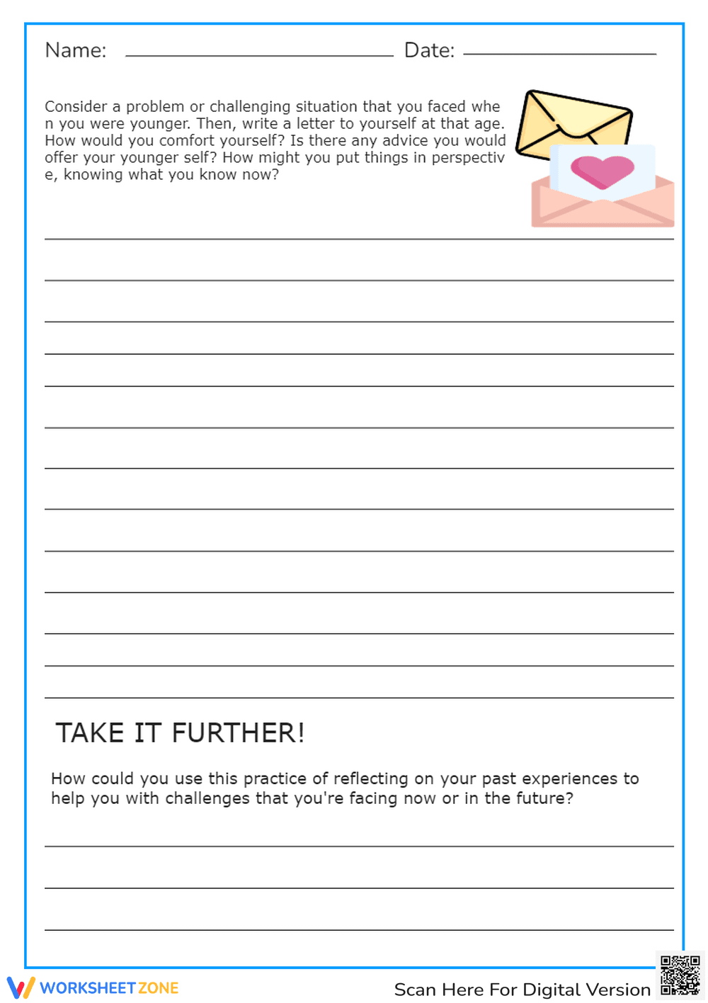 Letter to Your Younger Self Reflection Worksheet - Page 1