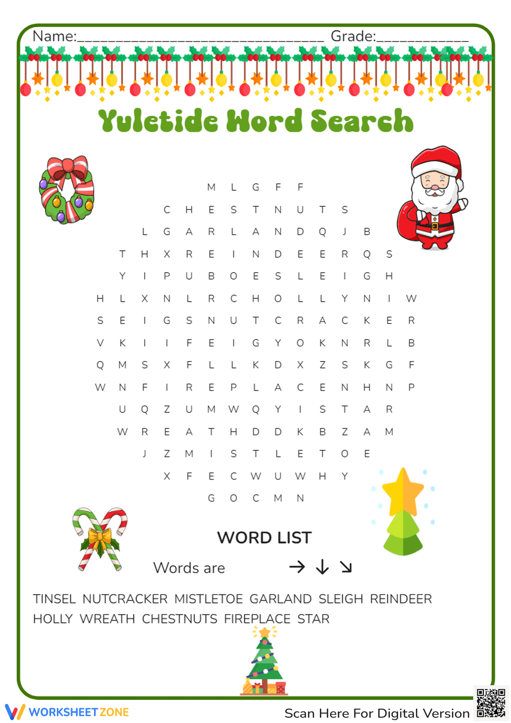 Yuletide Word Search | Printable Grade 1-3 ELA - Page 1