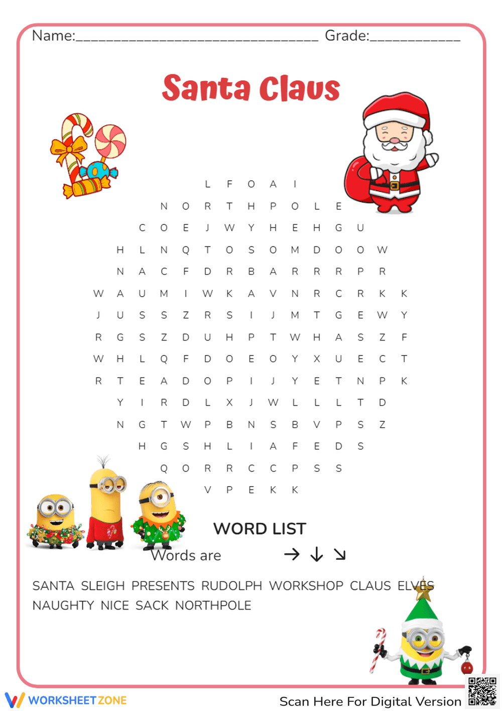 Santa Claus Word Search | Grade 1-3 Printable - Page 1