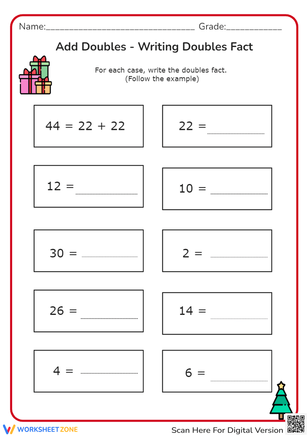 Add doubles - Writing doubles fact - Page 1
