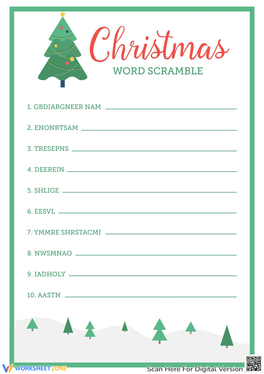 Holiday Christmas Word Scramble Fun - Page 1
