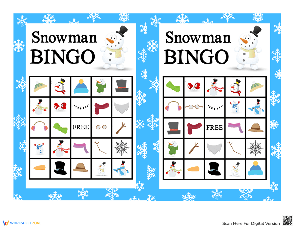 Snowman Bingo Game Worksheet - Page 1
