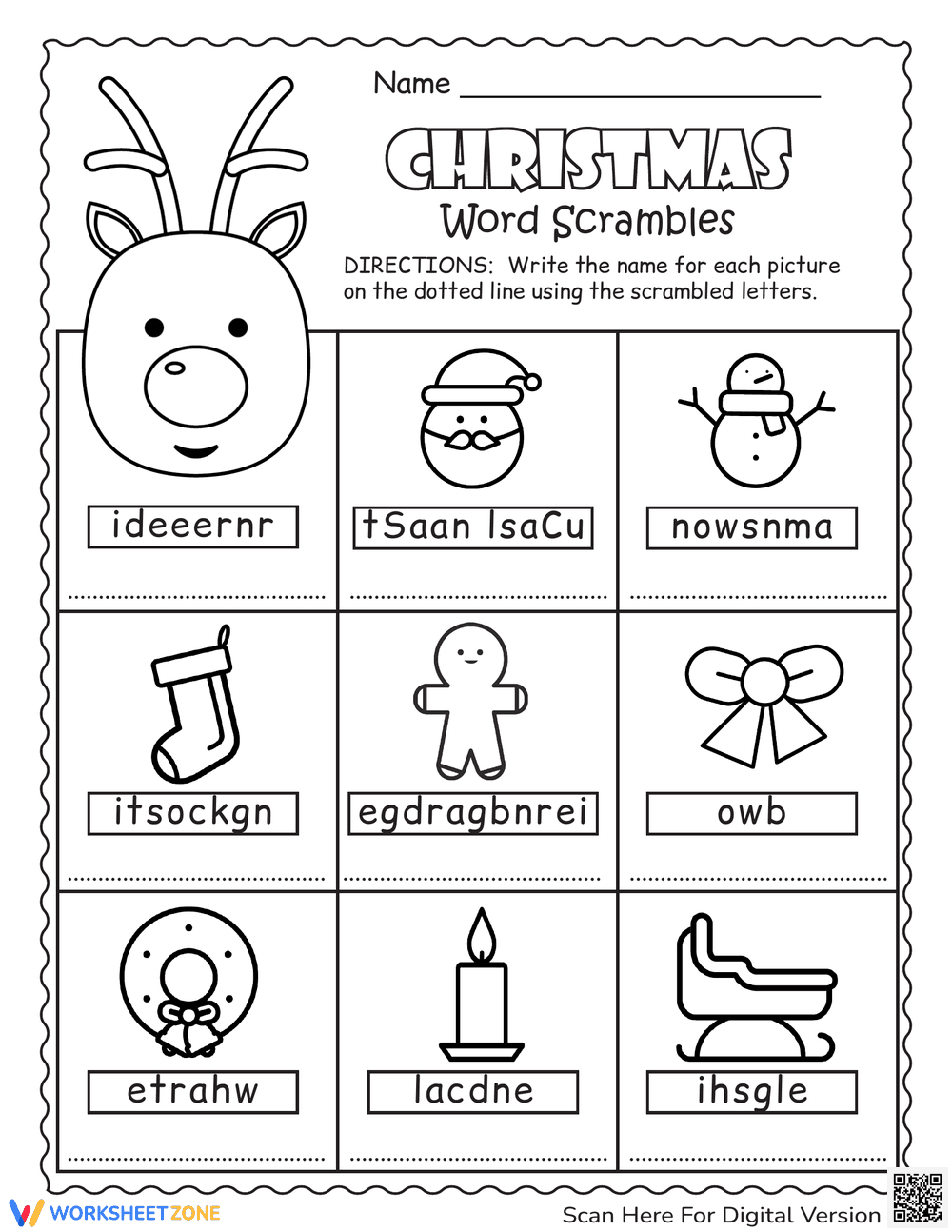 Christmas Word Scramble For Kids - Page 1