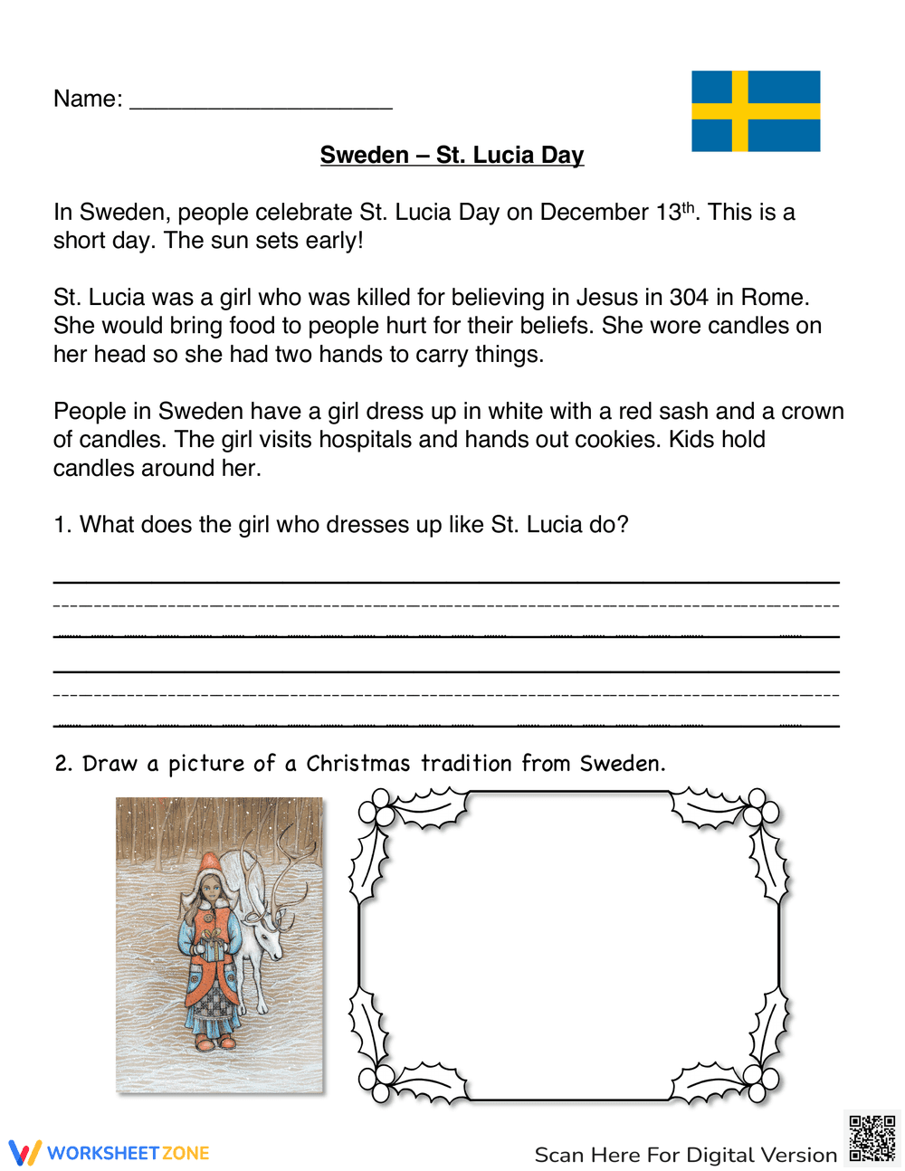 Sweden St. Lucia Day Worksheet - Page 1