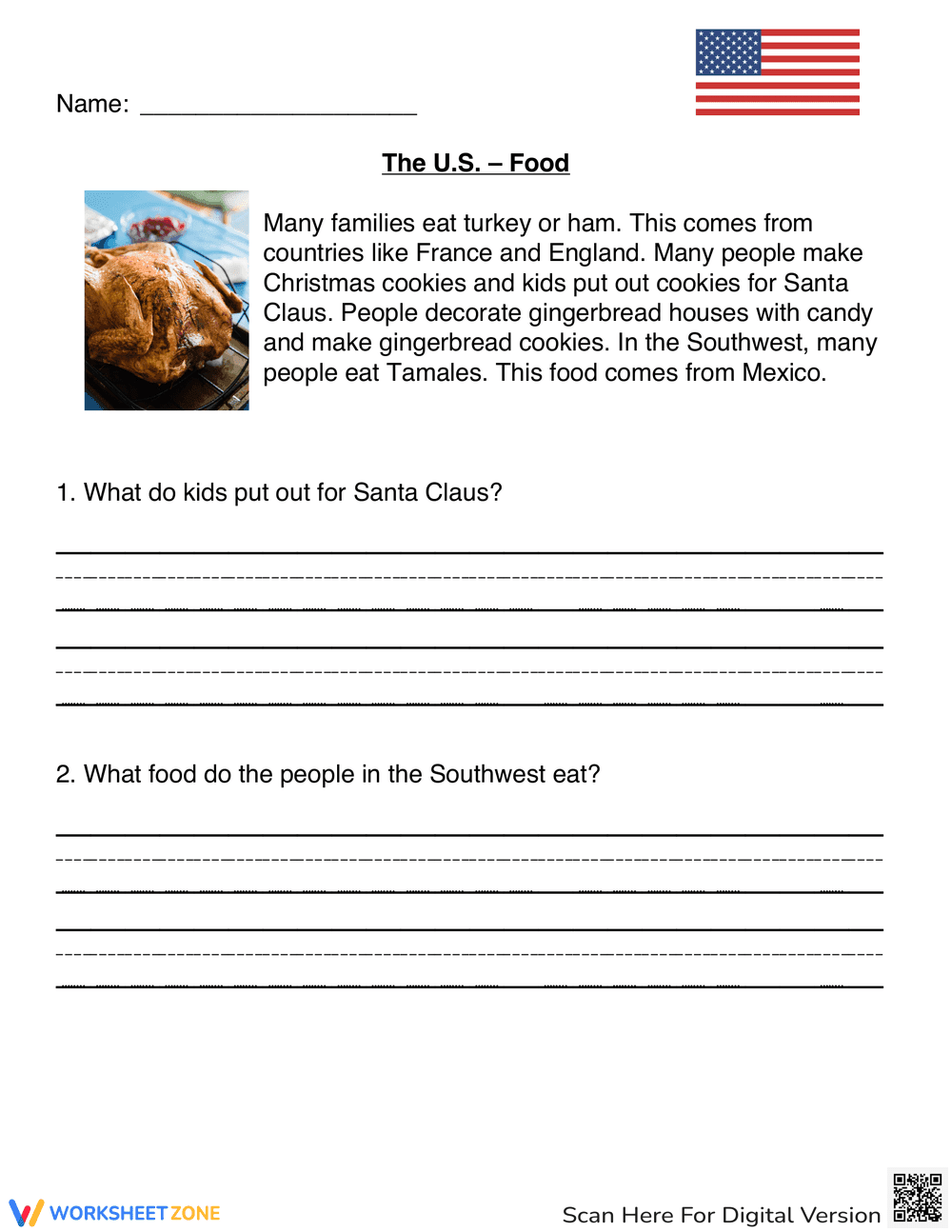 The US Christmas Food Worksheet - Page 1