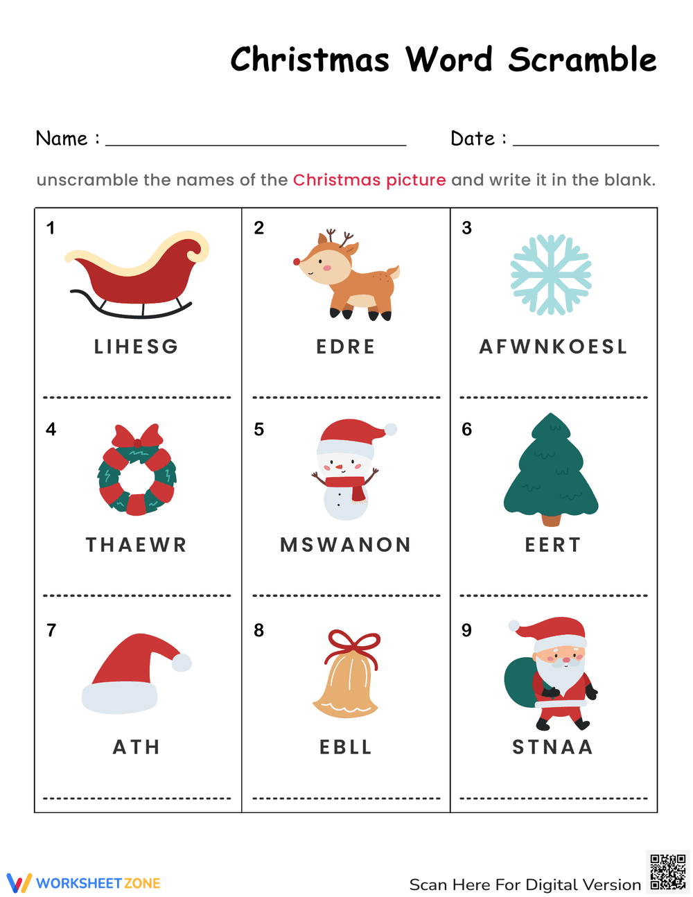 Engaging Christmas Word Scramble Worksheet for All Ages - Page 1
