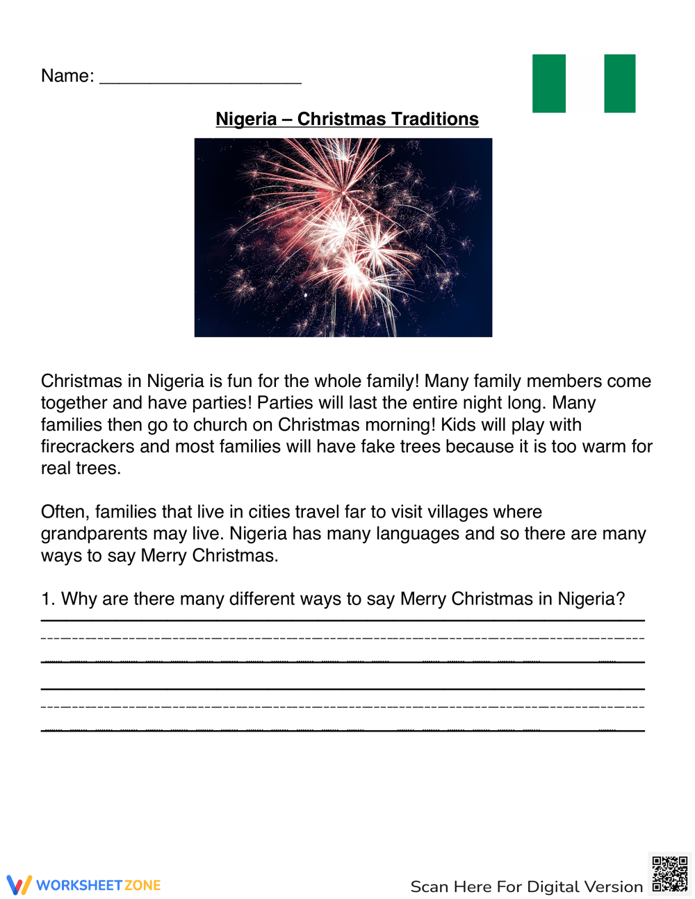 Explore Nigerian Christmas Traditions: A Festive Worksheet - Page 1