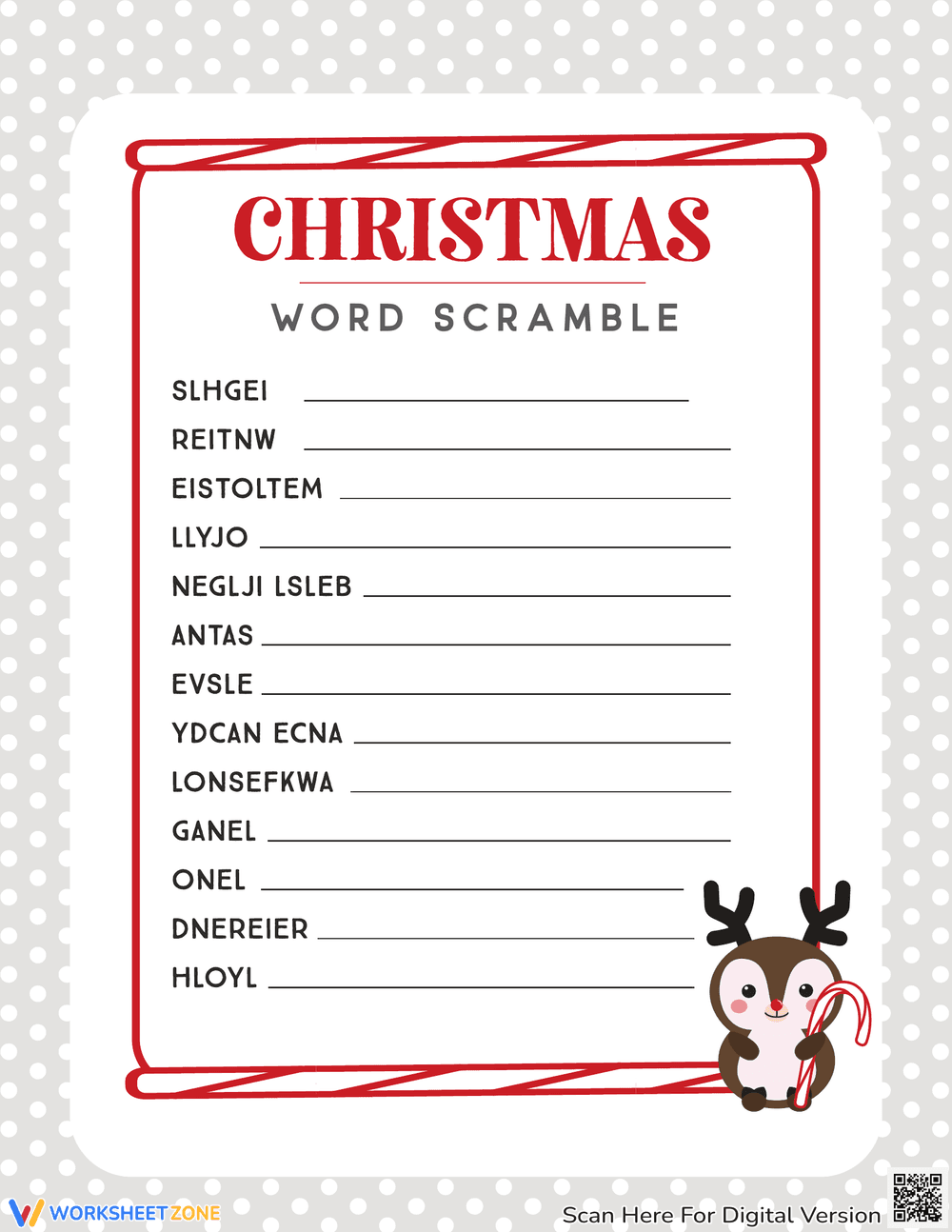 Fun Christmas Word Scramble Worksheet - Page 1