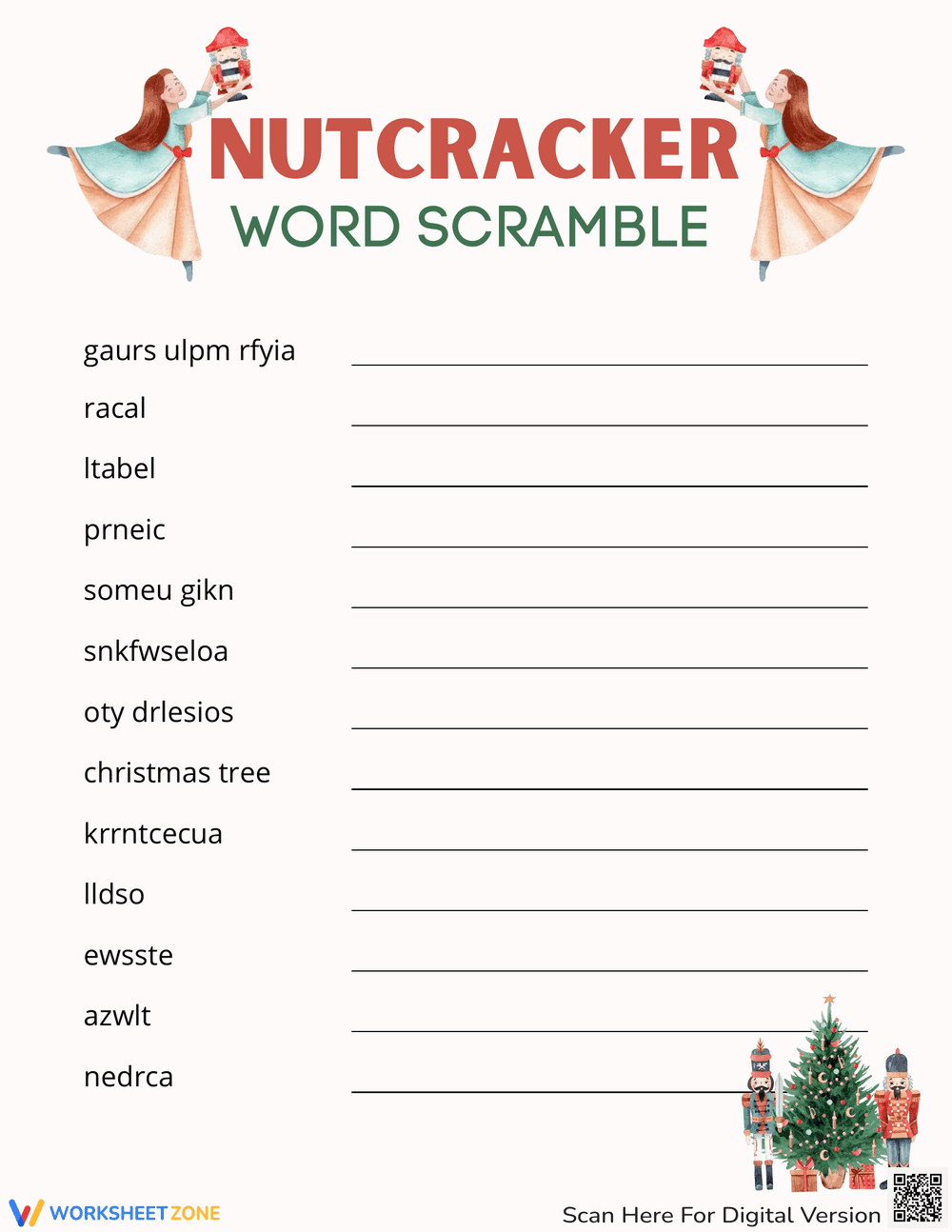 Unscramble Words with the Nutcracker Word Scramble Worksheet - Page 1