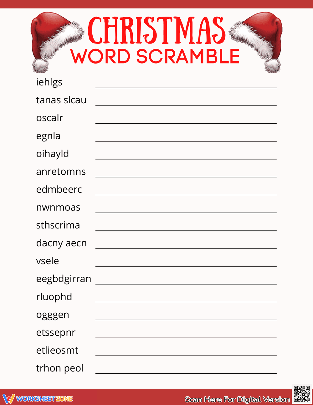 Festive Christmas Word Scramble Spelling Activity - Page 1