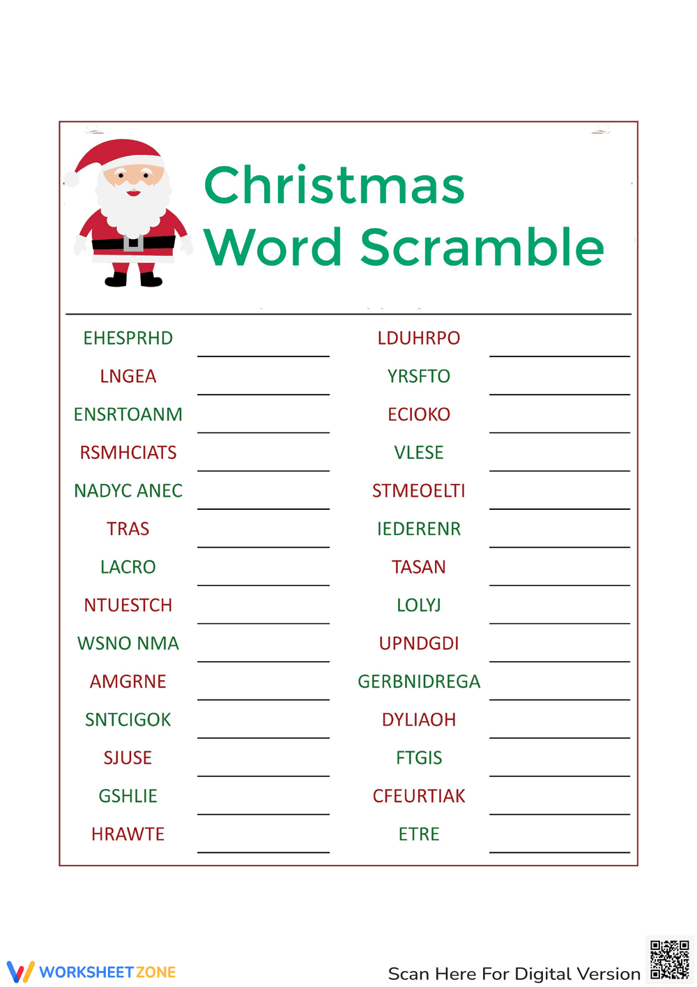 Solve the Santa Christmas Word Scramble for Holiday Fun - Page 1
