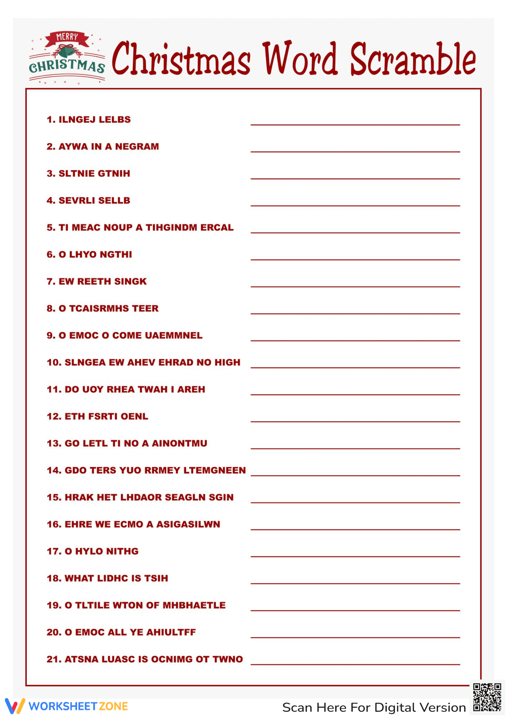 Solve a Christmas Word Scramble - Page 1