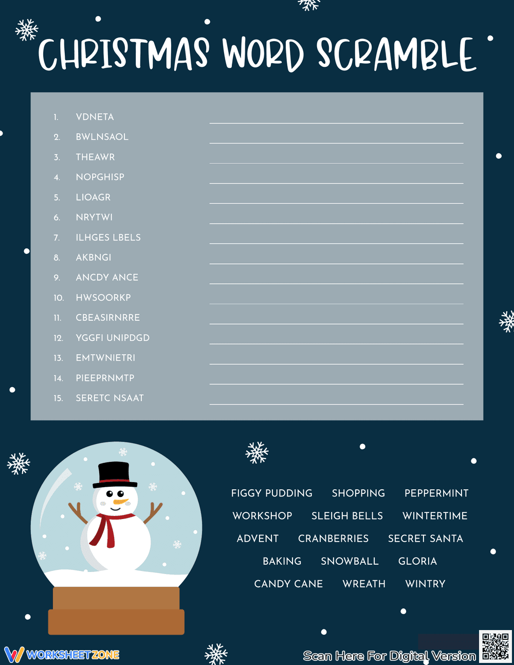Festive Christmas Holiday Word Scramble Puzzle - Page 1