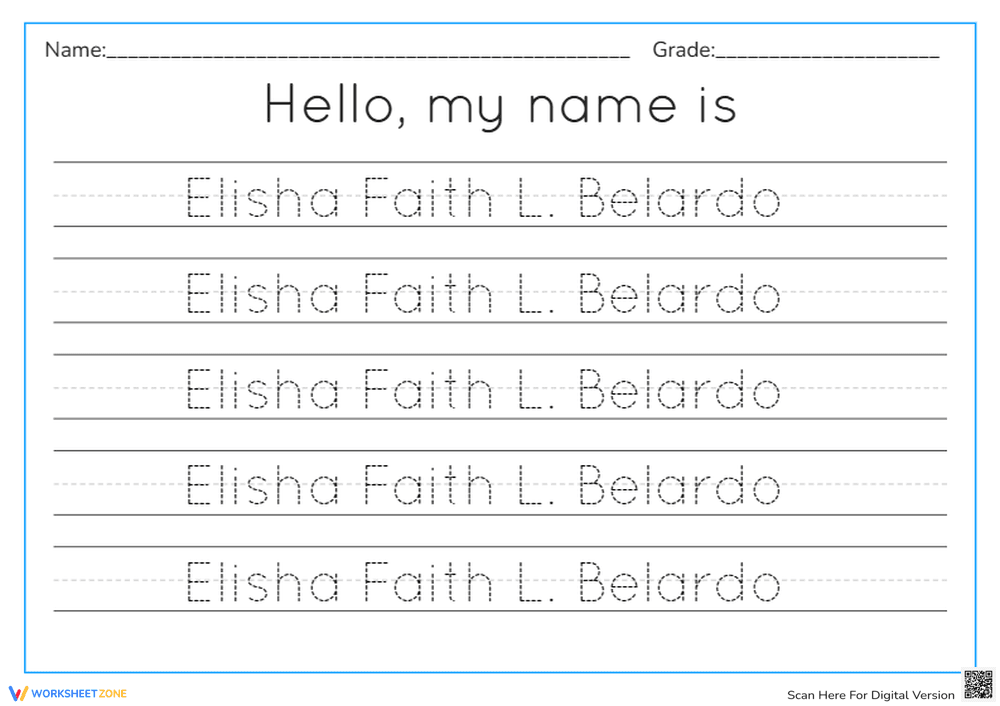 Printable Name Writing Worksheet | Grade K-1 Handwriting - Page 1