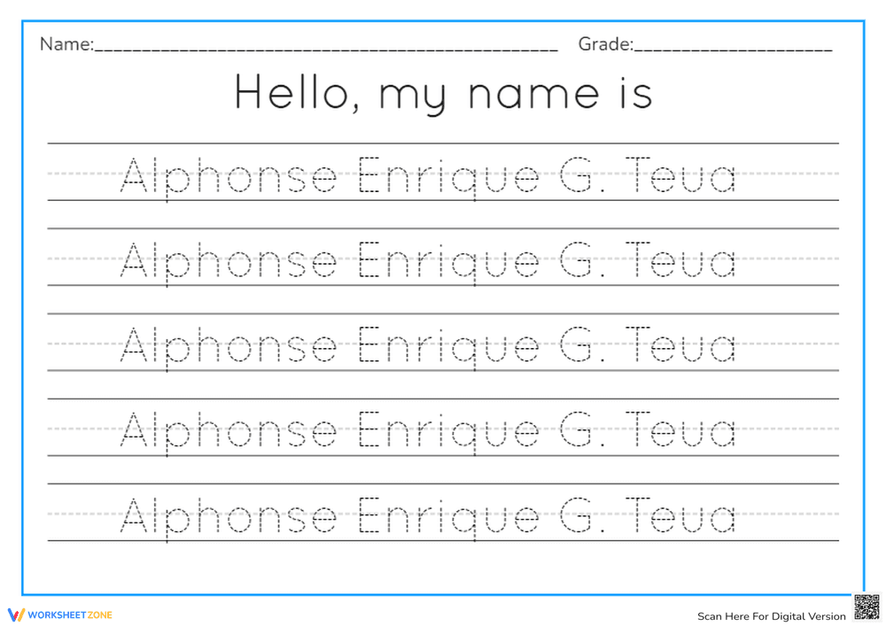 Name Writing Practice Sheet - Page 1