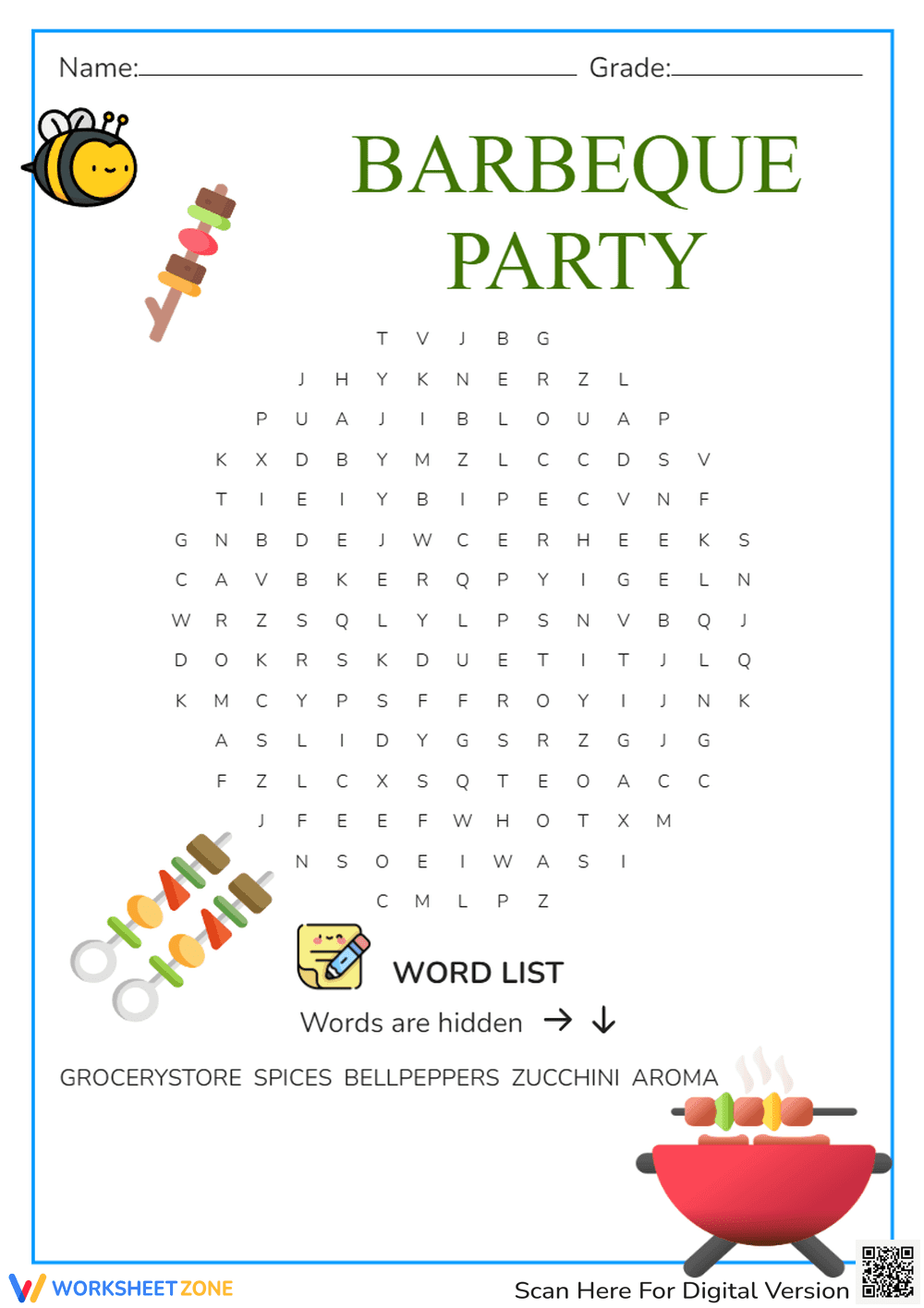 Barbeque Party Word Search | Grade 4 Printable - Page 1