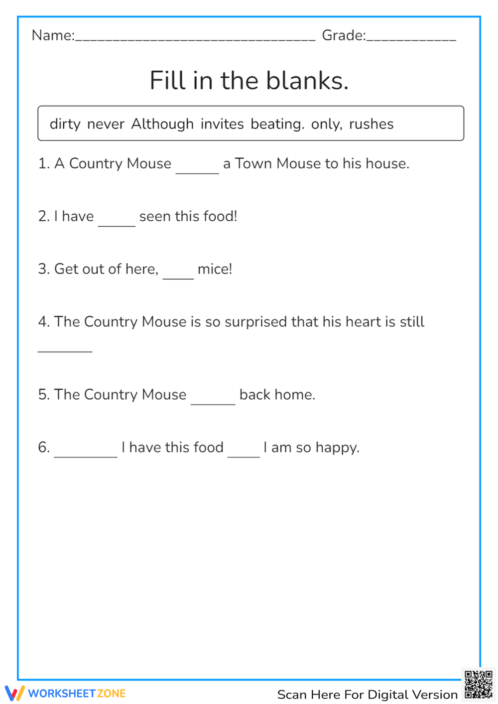 Essential Grade 3 Fill in the Blanks Worksheet - Page 1