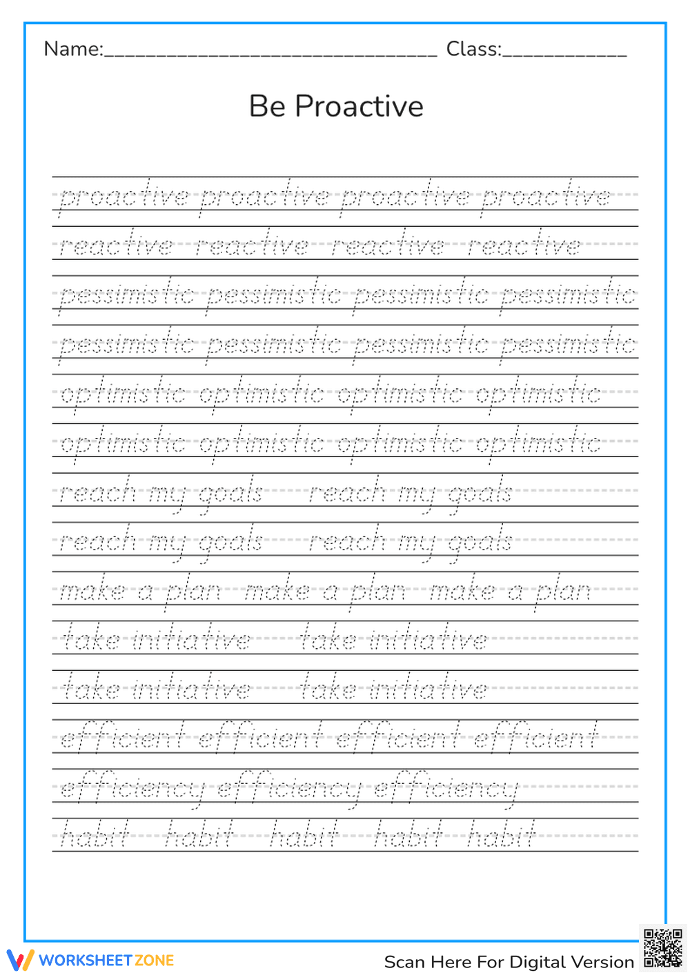 "Be Proactive" Handwriting Practice - Page 1