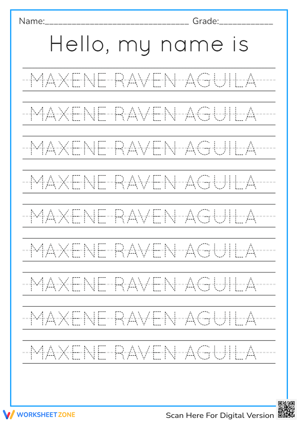 Kindergarten Name Tracing — Printable No-Prep Worksheet - Page 1
