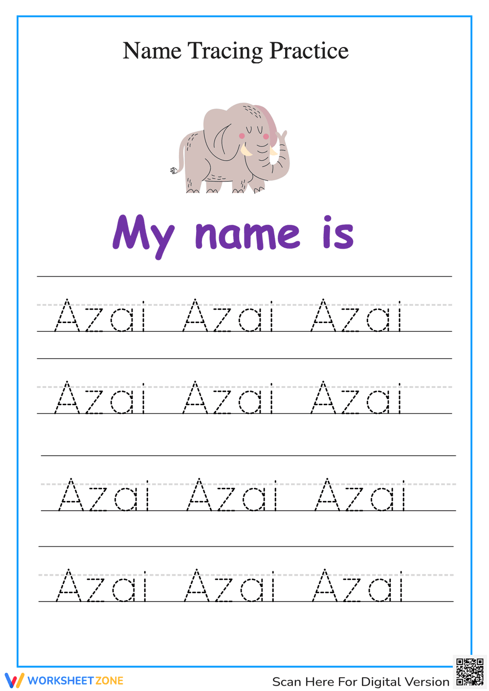 Engaging Name Tracing Worksheet - Azai - Page 1