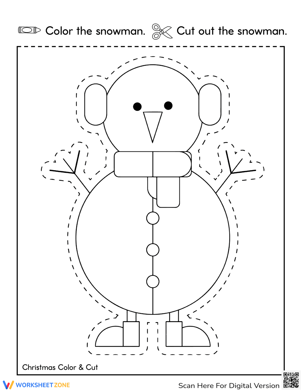 Christmas Snowman Cutting — Printable No-Prep Worksheet - Page 1