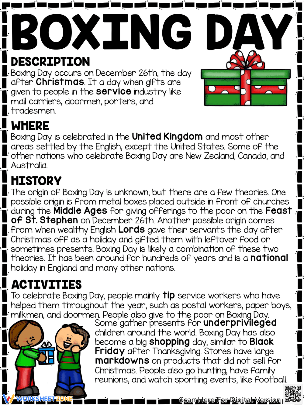 Boxing Day Reading Comprehension | Essential Grade 5 ELA - Page 1