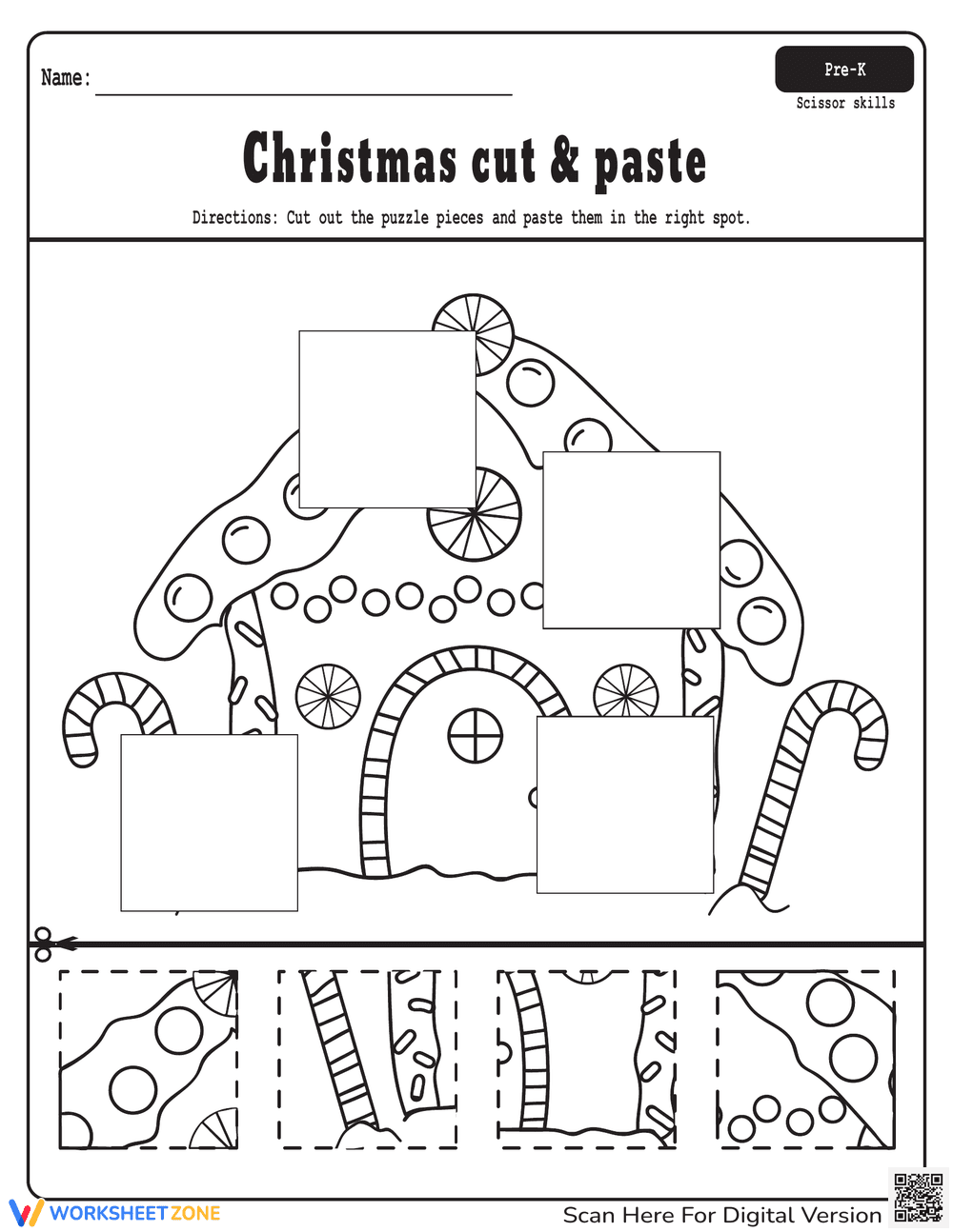 Christmas Cut and Paste Worksheet for Kids - Page 1