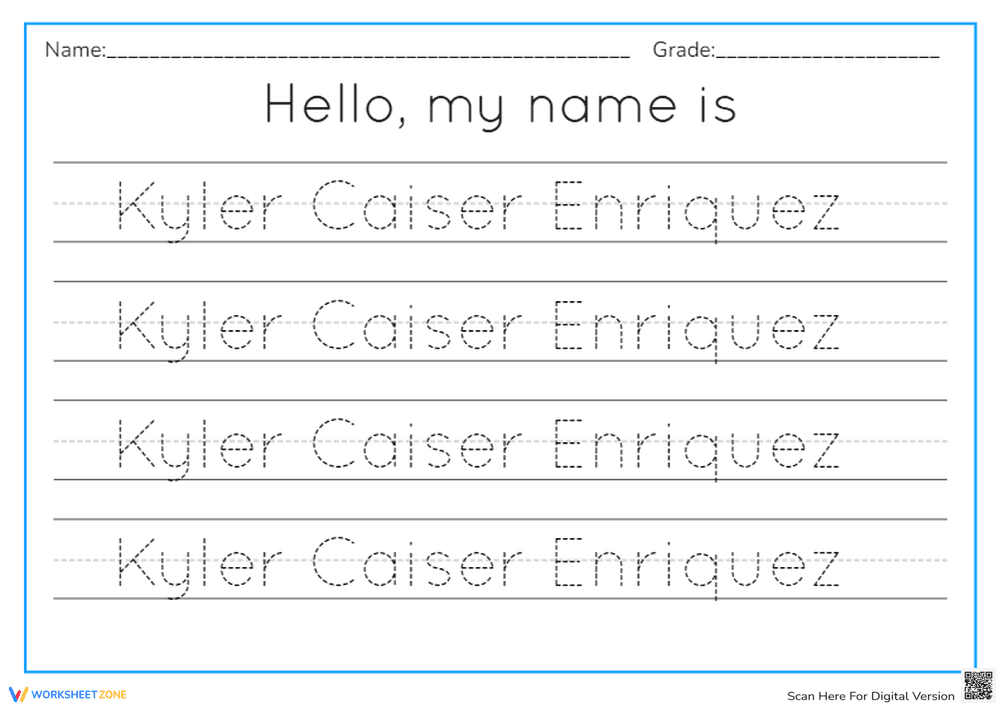 Name Tracing Practice: Kyler | Essential Grade K-1 Worksheet - Page 1