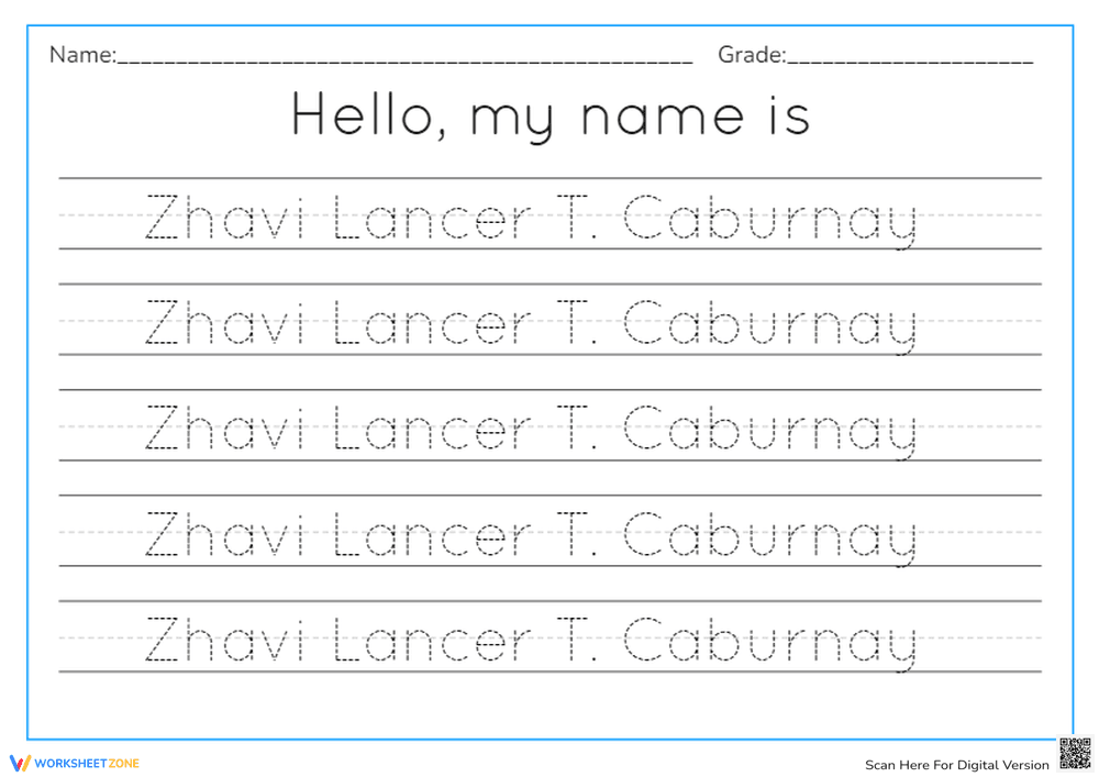 Essential Name Tracing Worksheet | Kindergarten Handwriting - Page 1