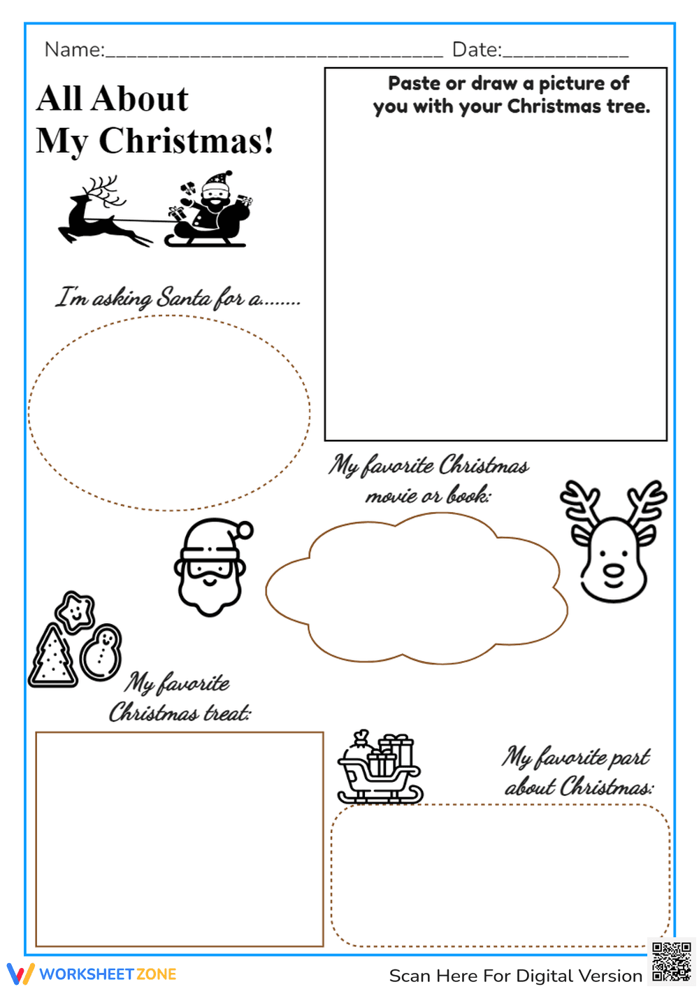 All About My Christmas! Holiday Favorites Printable Worksheet - Page 1