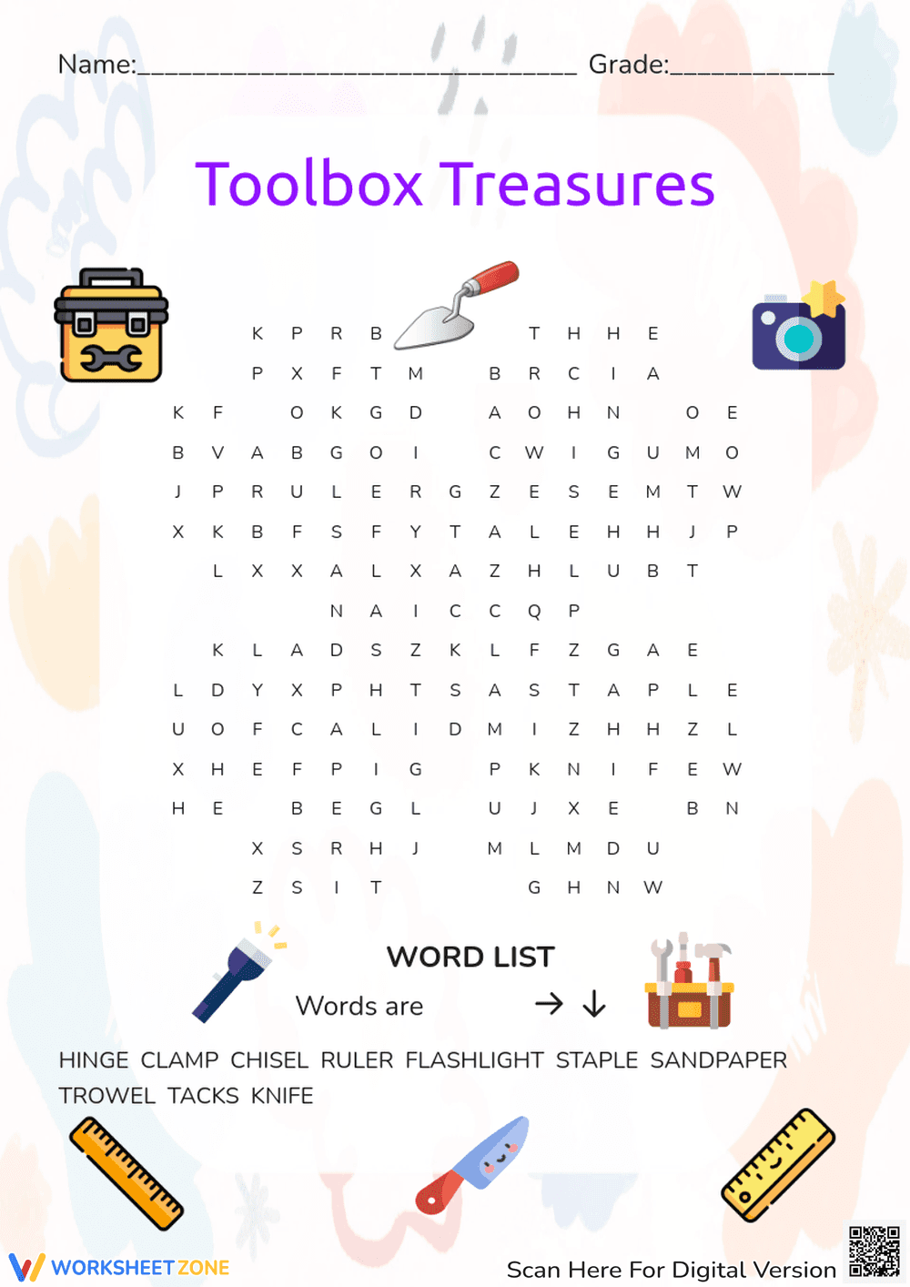 Grade 3 Toolbox Word Search — Printable No-Prep Worksheet - Page 1